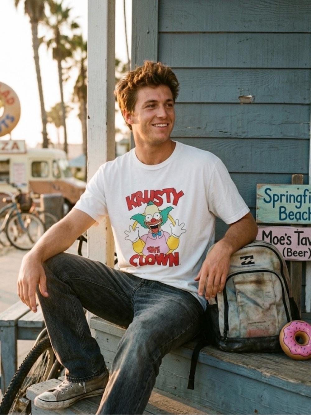 Billabong x The Simpsons Krusty the Clown Wave Washed Graphic T-Shirt - White M